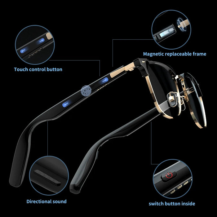 Classical smart portable wireless earphone glasses Polarized men's blue tooth sunglasses outdoor sport sunglasses