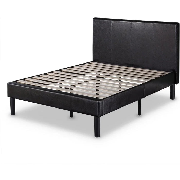 Bed Frame, Supported By Wooden Slats, No Springs Required, Easy To Assemble, Faux Leather Upholstered Bed Frame