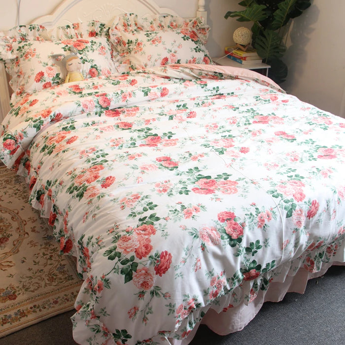 Pastoral Style American Small Floral Four-Piece Set All Cotton Pure Cotton Floral Duvet Cover Bed Sheet Fitted Sheet Bed Skirt