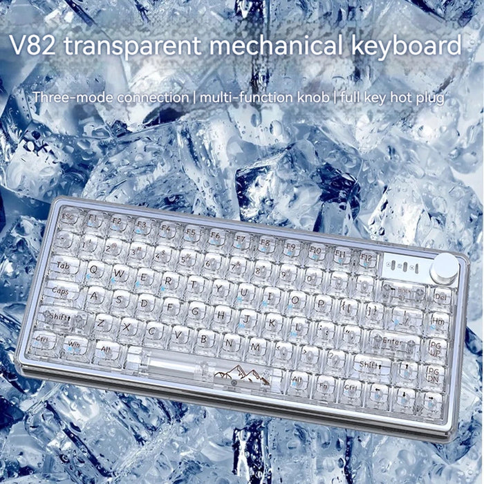 Eweadn V82 Transparent Mechanical Keyboard Wireless Bluetooth Triple Mode Keyboard Mouse Keyboard Set Girls Office Gaming