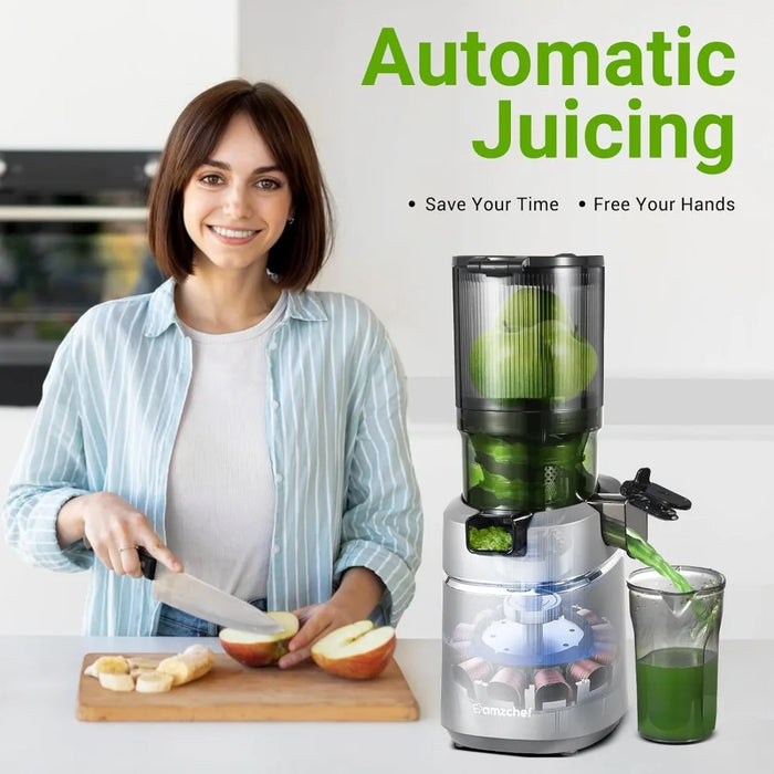 5.3 inch self feeding chewing juicer suitable for whole fruits and vegetables,cold pressed electric juicer with high juice yield