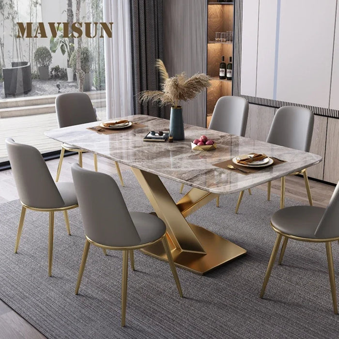 Golden TableLight Luxury Custom Marble Dinning Table With Chairs Modern Creative  Minimalist Kitchen Furniture Italian Simple