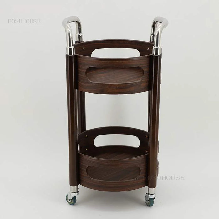 Solid Wood Coffee Shop Trolleys Banquet Small Apartment Dining Cart Homestay Round Wine Racks Restaurant Hotel Kitchen Islands