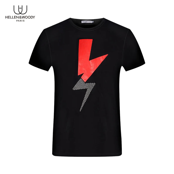 HELLEN&WOODY Summer Mens Fashion Lightning Graphic T-shirts Printed O-Neck Cotton Luxury Mens Clothing