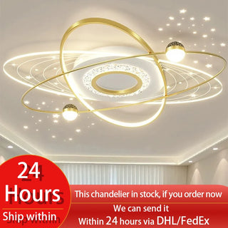 Scandinavian LED Living Room Ceiling Pendant Light, Acrylic Star Projection, Black/Gold, Minimalist Lamps for Home Decoration.