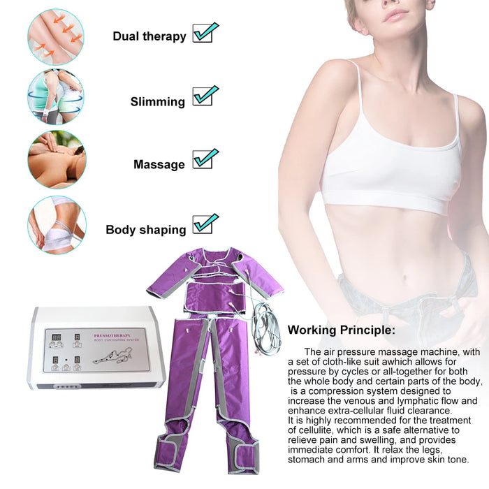 AOKO Lymphatic Drainage Machine Air Wave Pressure Sauna Suit Muscles Relax Weight Loss Arm Leg Foot Pressotherapy Massage Device