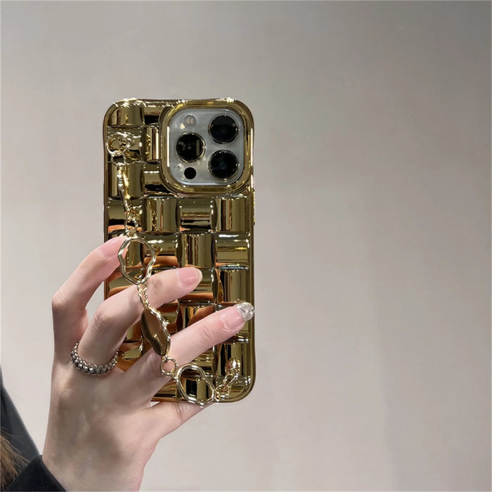 Luxury Korean Gold Lattice Metal Alien Bracelet Chain Case For iPhone 11 12 pro Max 7 8 Plus X XR XS MAX 13 14 pro max Cover