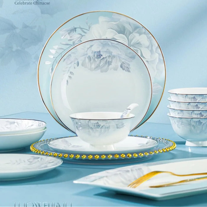 Bowl and dish set combination tableware new luxury bowl and plate housewarming gift Jingdezhen bone china tableware set