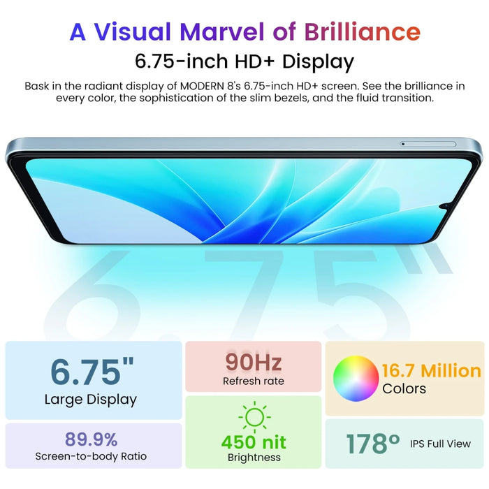 Blackview Oscal MODERN 8 Smartphone 6.75'' Octa Core 128GB / 256GB 50MP Camera Mobile Phone 6000mAh Battery 18W Fast Charging 4G