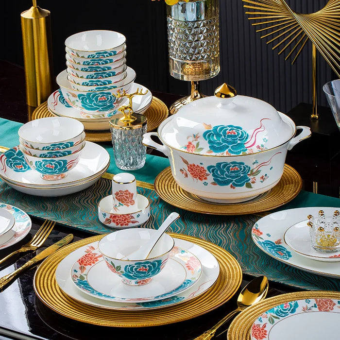 70 piece Jingdezhen complete tableware set Luxury bone china dinnerware sets rice bowl plate kitchen dishes full dinner dish set