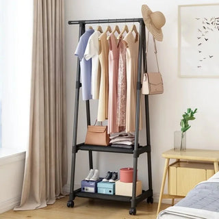 Movable Coat Rack Triangle Pulley Clothes Racks Simple Assembly Multifunctional Household Bedroom Hanger Rolling Clothes Rack