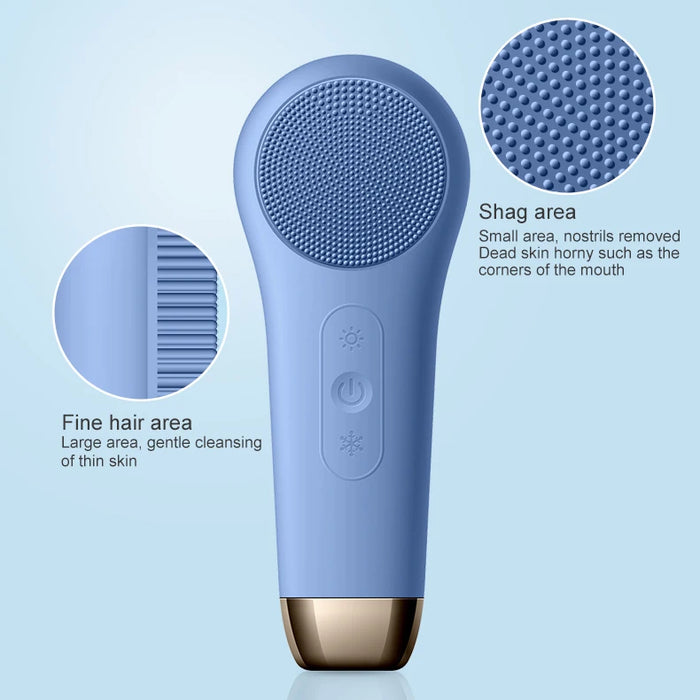 Double Side Face Massager LED Therapy Heat Cool Compress Sonic Silicon Electric Face Cleansing Brush