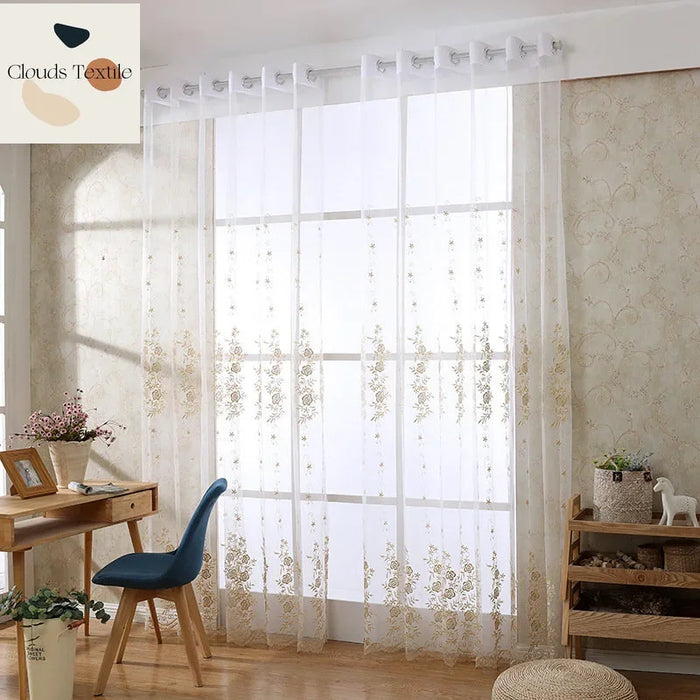 Luxury Modern Rose Curtains for Living Room Floral Design Tulle Window Sheer Curtain for Bedroom Kitchen Window Screening Yarn