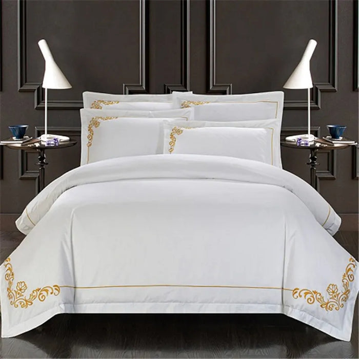 Chic Embroidered Duvet Cover Set 4/6Pcs White Hotel Bedding Set King Queen Size Luxury Soft Bedding Bed Sheet Pillow shams