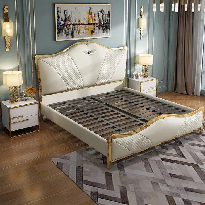 bed Italian luxury leather , master room, 1.8m double , modern simple Hong Kong-style leather art