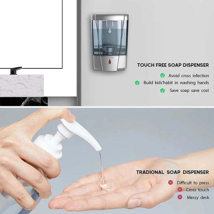 interhasa! Soap Dispenser Touchless Hand Sanitizer Dispenser Wall Mount 600ml Automatic Kitchen Soap Dispenser for Commercial