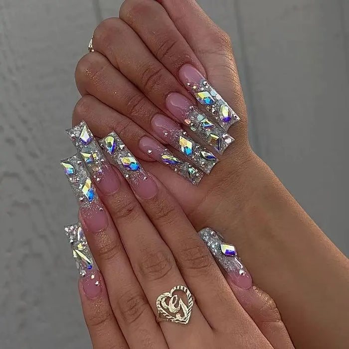 Custom Artificial Fingernails 3D Luxury Crystal Rhinestone Diamond Hand Made Press On nails