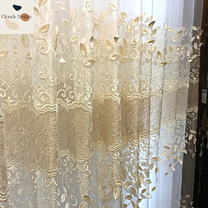 European Style Embroidered Curtains Tulles for Living Room Bedroom Dining Luxury Sheer Voile Yarn Transparent High Grade Drape