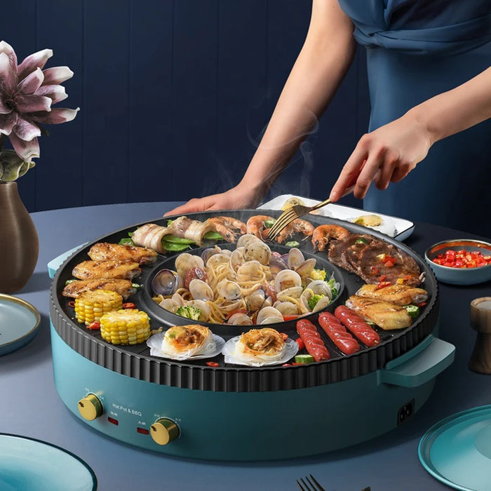 Korean Non-stick Electric Steamboat Hot Pot with Divider Smokeless Non-Stick Pot