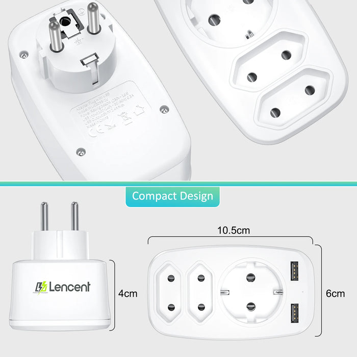 LENCENT EU Plug Multi Wall Socket with 3 USB Ports 2 Schuko Plugs 1 EU Plug 5V 2.4A  Adapter Overload Protection for Home/Office