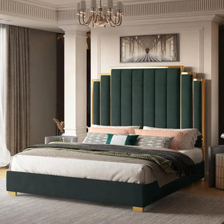 King Size Bed Frame, 65" Velvet Upholstered Bed Frame