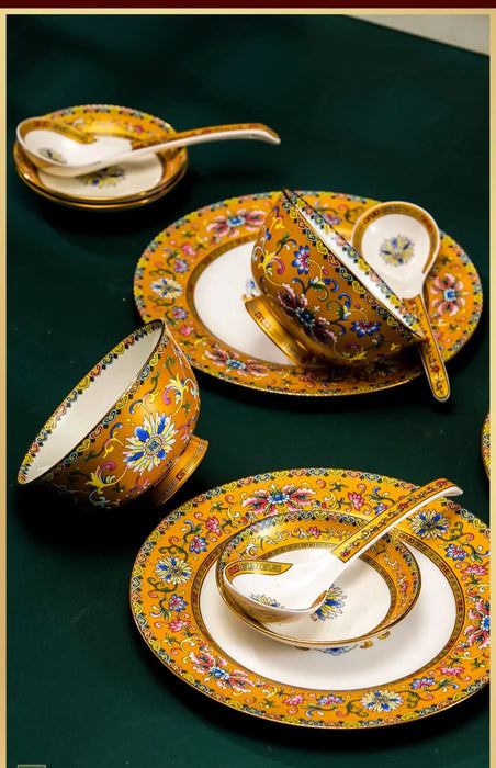 Premium Bone China Dinnerware Set with Enamel Finish - Chinese Style Luxury Enamel Chinese Dinnerware Set