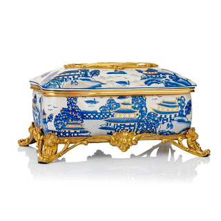 Paper towel box,  high-end blue and white porcelain with gold painting, copper high-end retro luxury paper drawer ornaments
