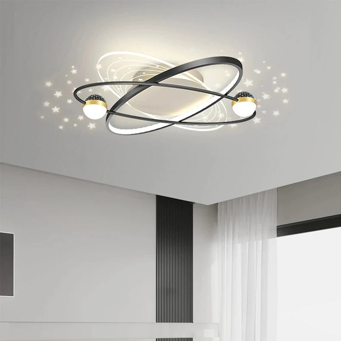 Scandinavian LED Living Room Ceiling Pendant Light, Acrylic Star Projection, Black/Gold, Minimalist Lamps for Home Decoration.