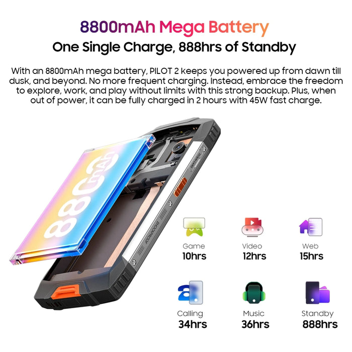 Blackview OSCAL PILOT 2 Rugged Smartphone Helio G99 6.5'' 120Hz 8GB 256GB Mobile Phone with Dual LED Flashlights 8800mAh 45W NFC