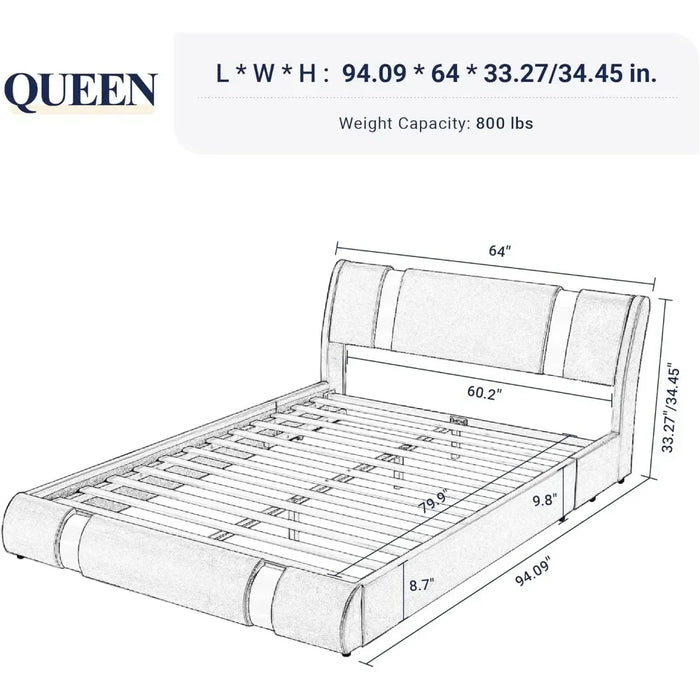 Bed FrameBed Frame With Iron Plate Trim, Faux Leather Upholstered Platform Bed With Adjustable Headboard And Sturdy Wooden Slats