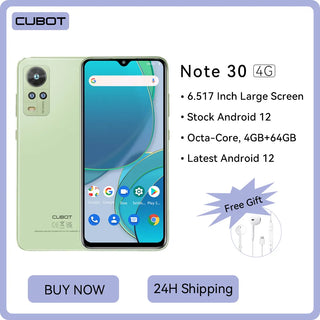 Cubot Android Smartphone-Note 30, Octa-core, 4GB+64GB (256GB Extended), 6.517-Inch Screen, 4000mAh, 20MP,Dual SIM, Face ID, OTG