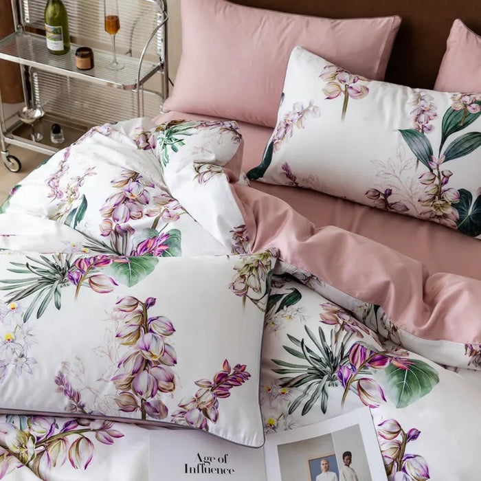 Vintage Flowers Leaves Reversible Duvet Cover Set 600TC Egyptian Cotton Premium Soft Family Bedding set Bed sheet Pillowcases