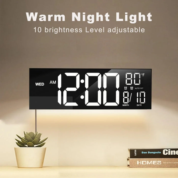 16" Large Digital Wall Clock with Remote Control, Dual Alarm with Big LED Screen Dispaly, 8 RGB Colors, Auto DST, Temperature