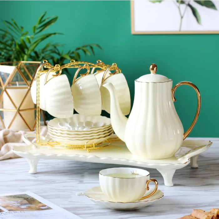 20pcs High Quality European Luxury Household Ceramic Afternoon Teapot Tea cup Sets With Tray