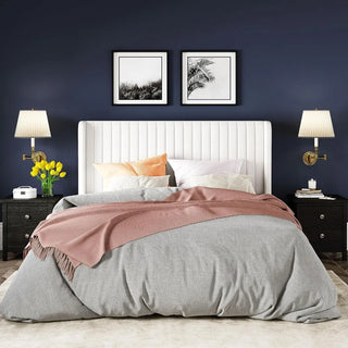 Full Size Velvet Bed Frame, Padded Platform Bed、Sturdy Wooden Slats、No Springs Required、Easy To Assemble、White