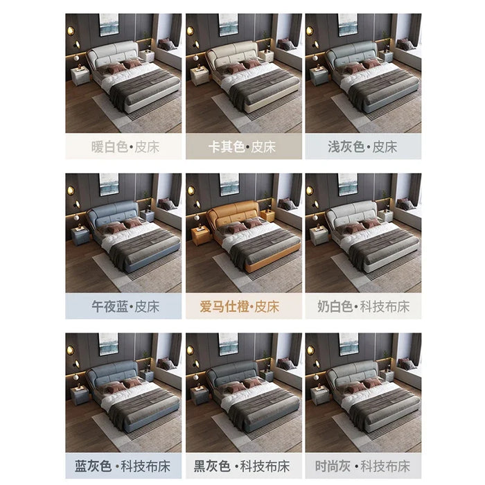 bed American light luxury wood  simple master room leather  soft high box storage network celebrity wedding