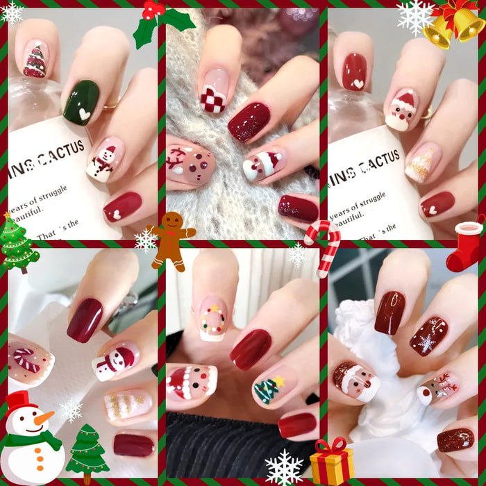 Wholesale  Christmas Tree Snowman Nail Art Christmas new cute short manicure press on  nails