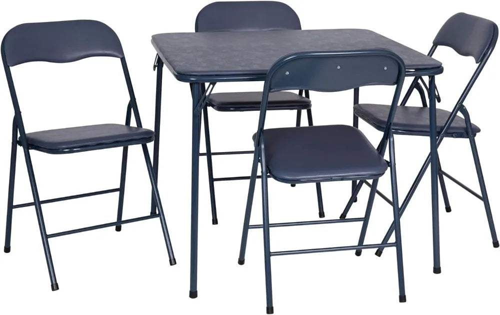 5 Piece Navy Folding Card Table and Chair Set