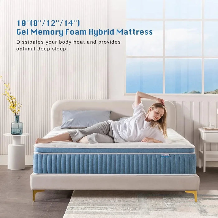 Queen Mattress, 14 Inch, Gel Foam Mattress, Coils Innerspring Mattress, Support & Pressure Relief, Medium Firm Free Shipping