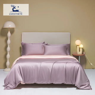 Liv-Esthete Nature 100% Silk Bedding Set Purple Pink Double Queen King Duvet Cover Flat Sheet Pillowcase Bed Linen For Sleep