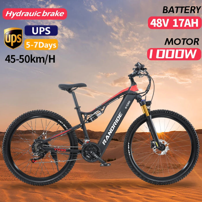 Ebike YG90 Hydraulic brake electric road bike full suspension e bike 1000W 48v 17AH e mountainbike for men elektro fahrrad ebike