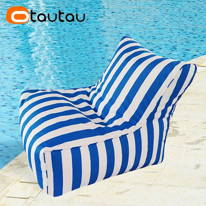 OTAUTAU Outdoor Stripes Bean Bag Pouf Cover No Filler Swiming Pool Floating Sofa Bed Beach Garden Chaise Lounge Puff Salon SF080