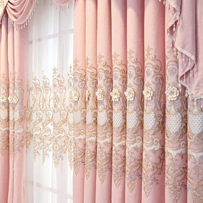 Luxury European Pink Curtains for Living Dining Room Bedroom High-grade Atmosphere Blackout Cloth Simple European Floor Windows