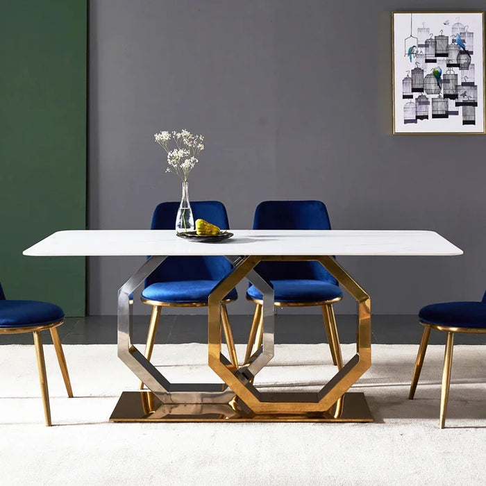 Light extravagant slate dining table and chair combination stainless steel titanium gold modern simple dining table