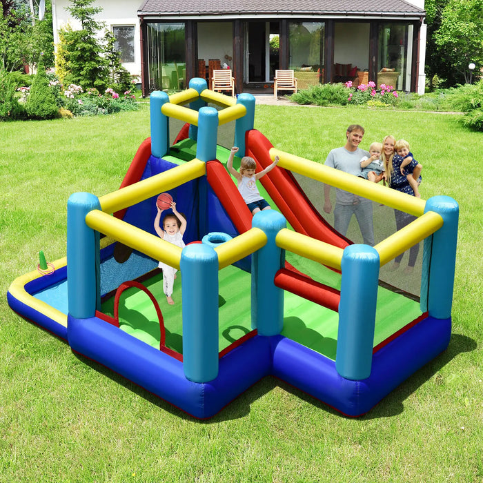 Costway Inflatable Bounce House 8-in-1 Kids Inflatable Bouncer W/ Slide (Without Blower)