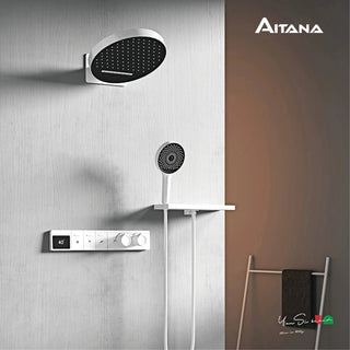 Luxury white brass shower system with wall mounted design, LED digital display Dual control of hot&cold 3-function Bathroom Tap