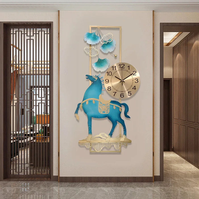 Light Luxury Peacock Wall Clocks Iron Art Hollowed Chinese Style Out  Horse Living Room Wall Watch Mute Household Wall Clocks