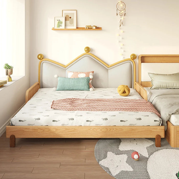 Solid wood bed with guardrail Nordic simple net red princess bed telescopic bed splicing bed