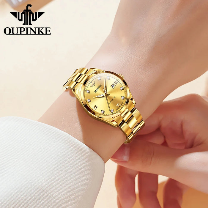 OUPINKE 3199 Real Diamond Mechanical Watch for Women Luxury Brand Imported Swiss Movement Original Automatic  Women's Watches