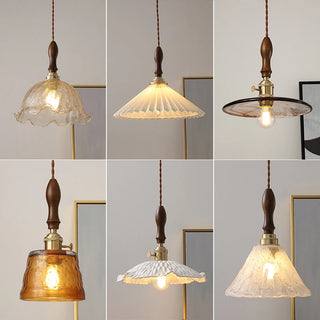 Vintage LED Wooden Glass Pendant Lights Nordic Home Decor Lighting Fixtures Bedroom Living Room Beside Copper Lamp Luminaria